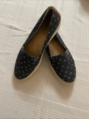 Trotters Navy Slip-On Espadrilles with White Cross Stitch Pattern